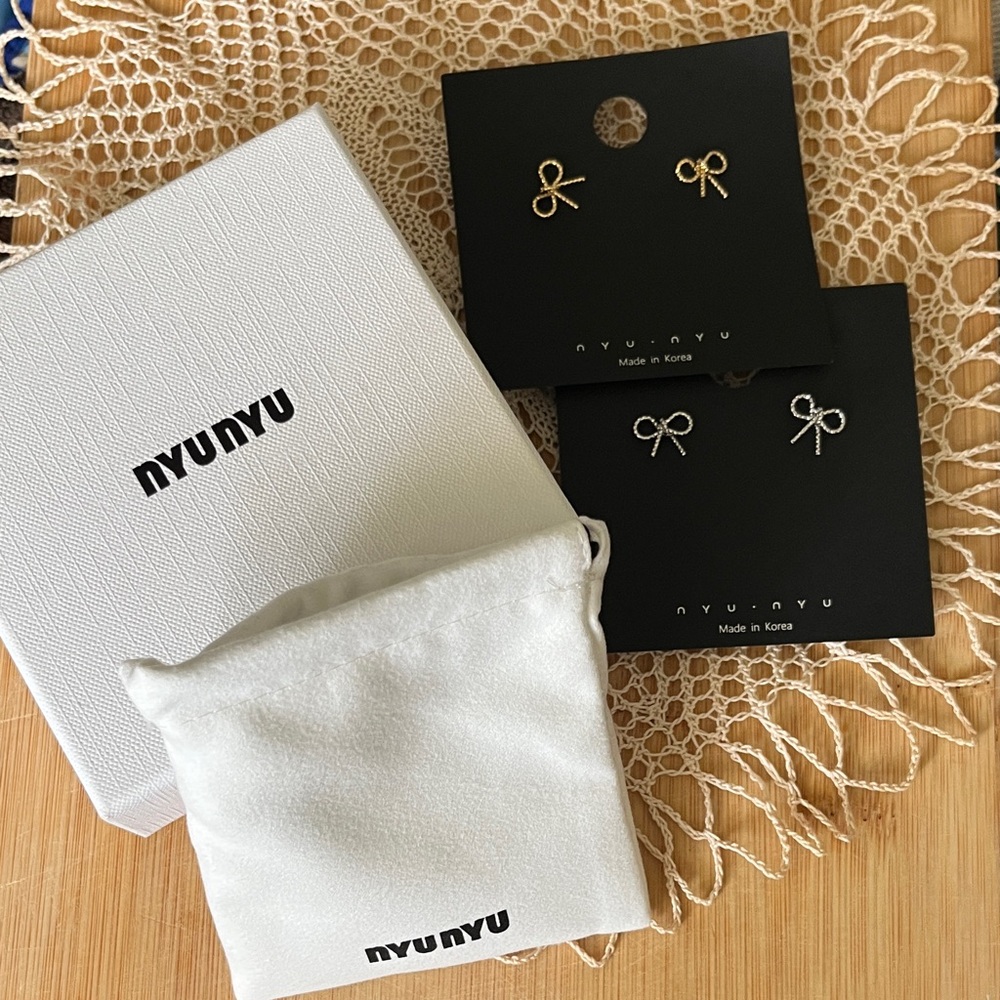 Silver and Gold Bow‎ Stud Earrings